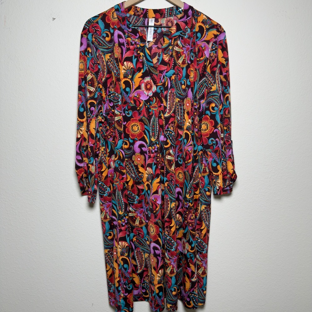 NEW Dear Scarlett Women Nitrogen Dress 2X Multi Paisley 3/4 Sleeve Pockets - Picture 2 of 10